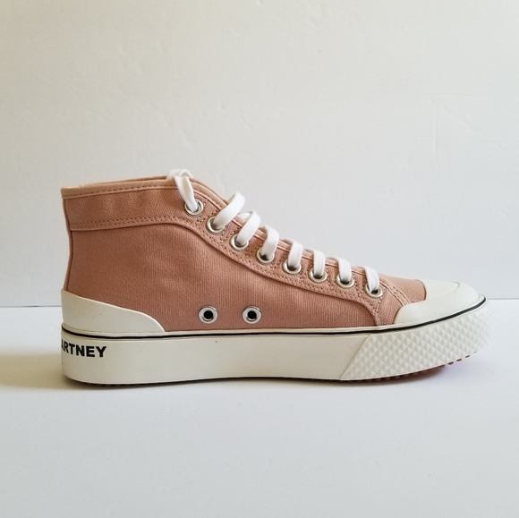 Stella McCartney Cotton Lace Up Sneakers Size 39 White Tan - Picture 4 of 11